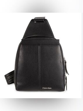 Calvin Klein Black Pebbled Leather Crossbody Sling Bag